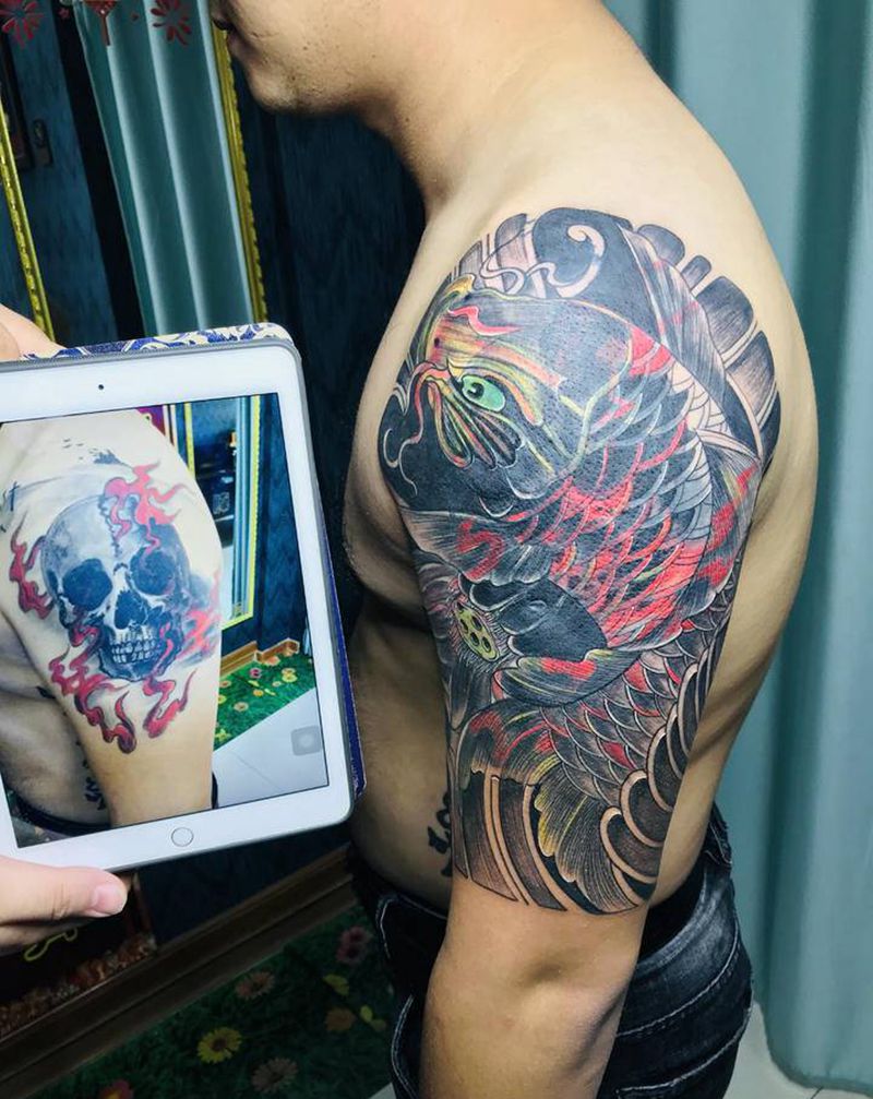 DL大臂遮盖纹身图片_手臂老传统纹身图案