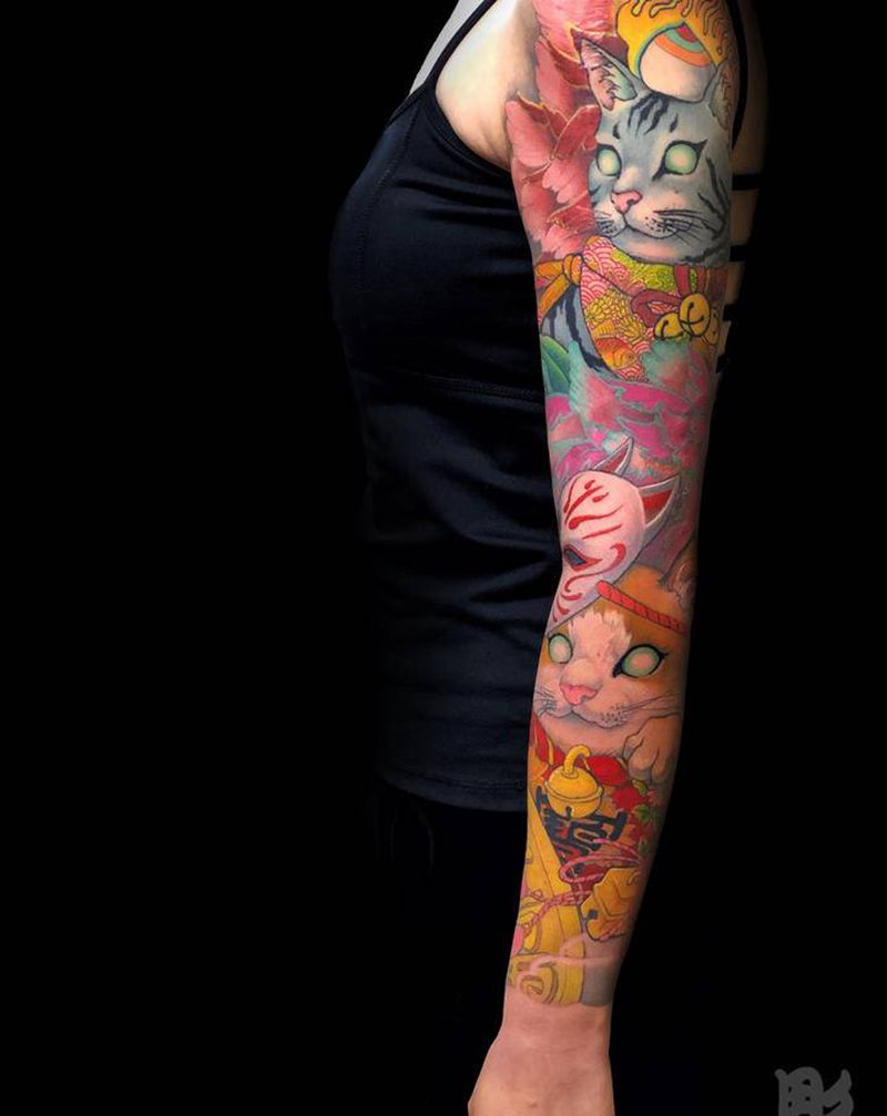 《猫儿》纹身图片_手臂新传统纹身图案