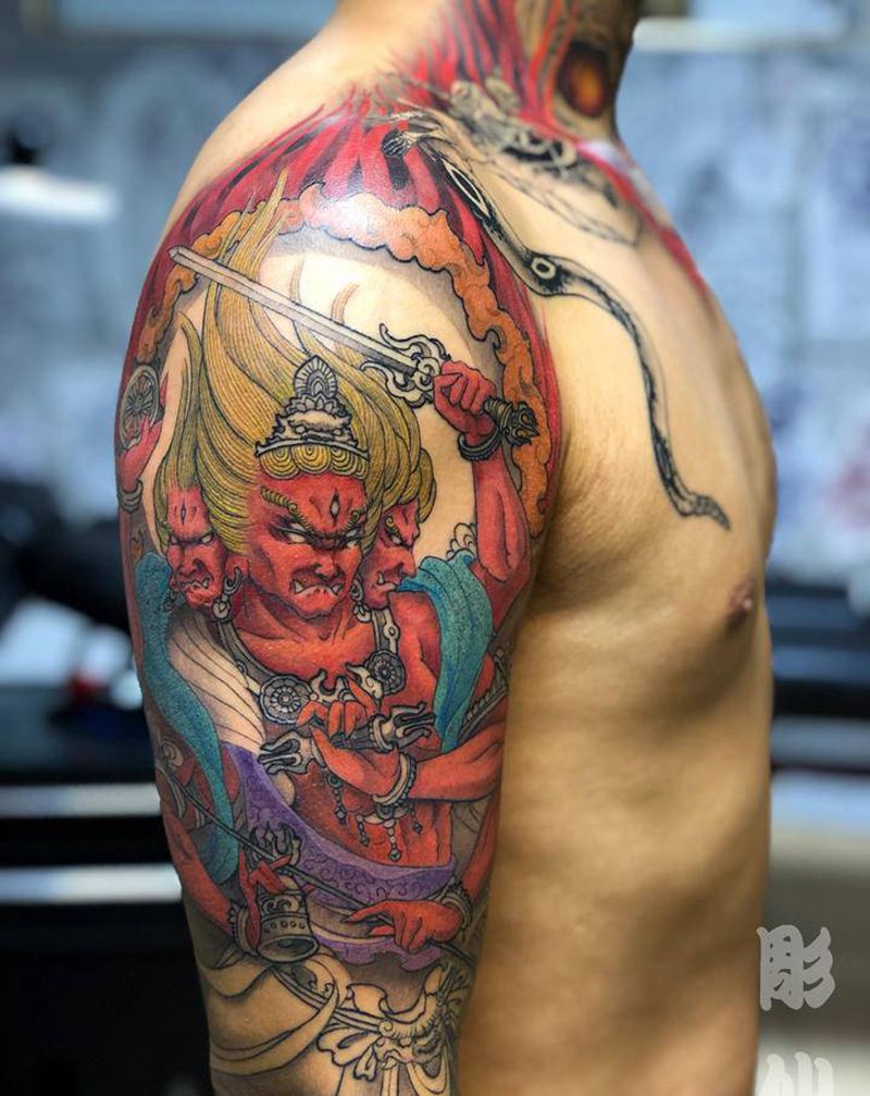明王纹身图片_手臂新传统纹身图案