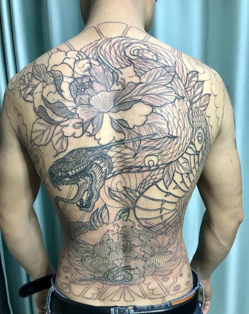 DL满背修改添加纹身图片_背部老传统纹身图案