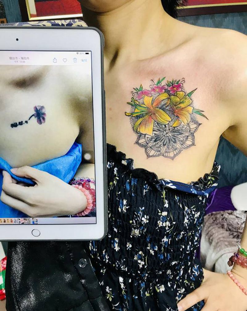 DO 胸前小遮盖纹身图片_胸部老传统纹身图案