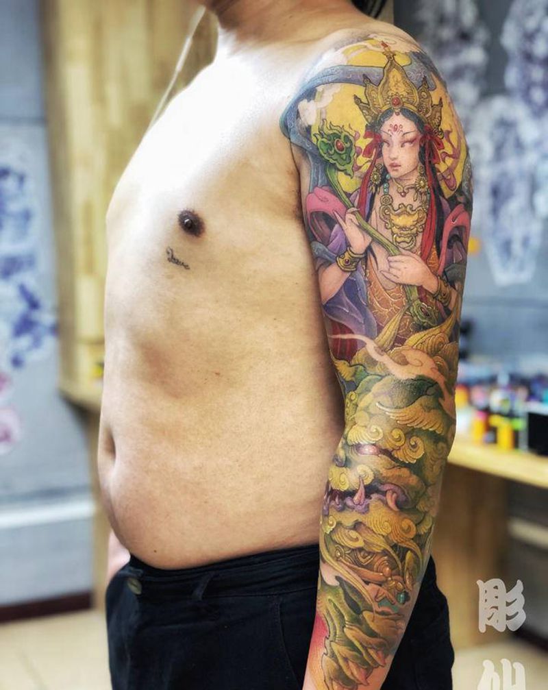 文殊师利菩萨纹身图片_手臂新传统纹身图案