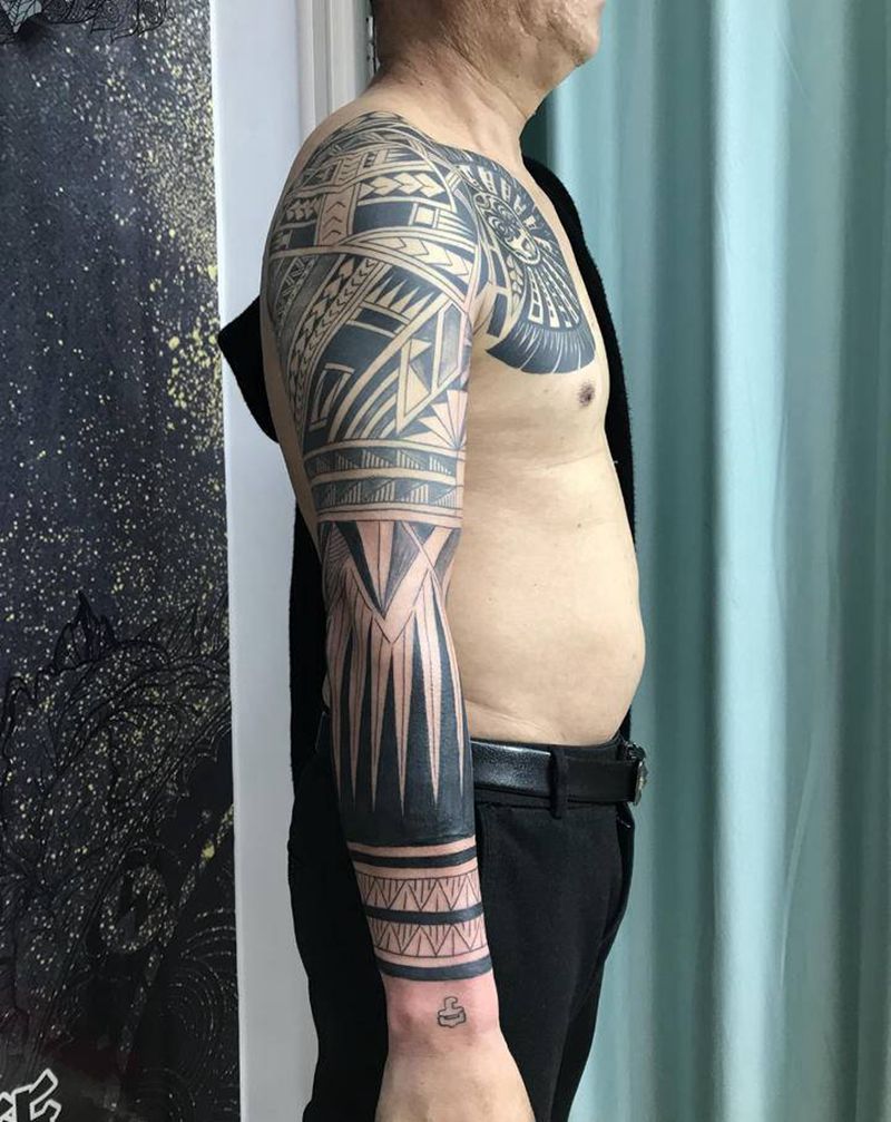 DL玛雅花臂纹身图片_手臂图腾纹身图案