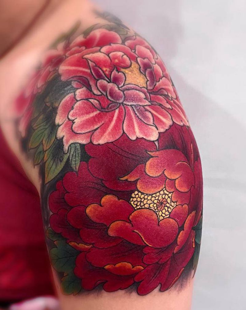 牡丹纹身图片_手臂纹身图案