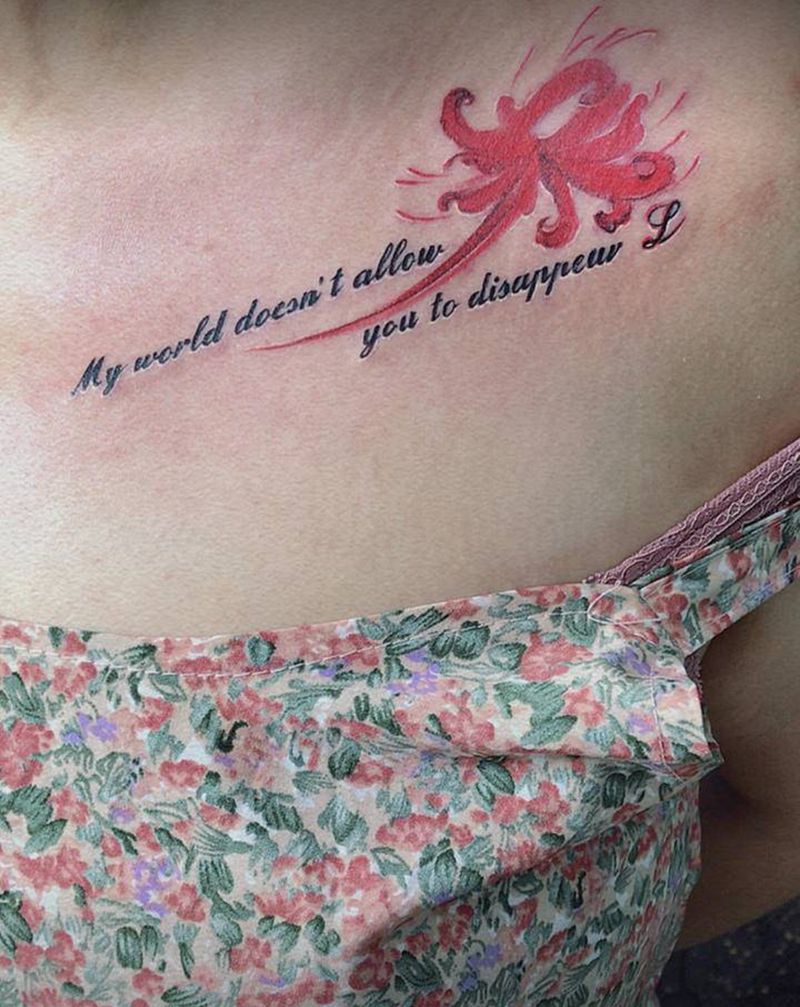 DL 彼岸花英文纹身图片_胸部老传统纹身图案