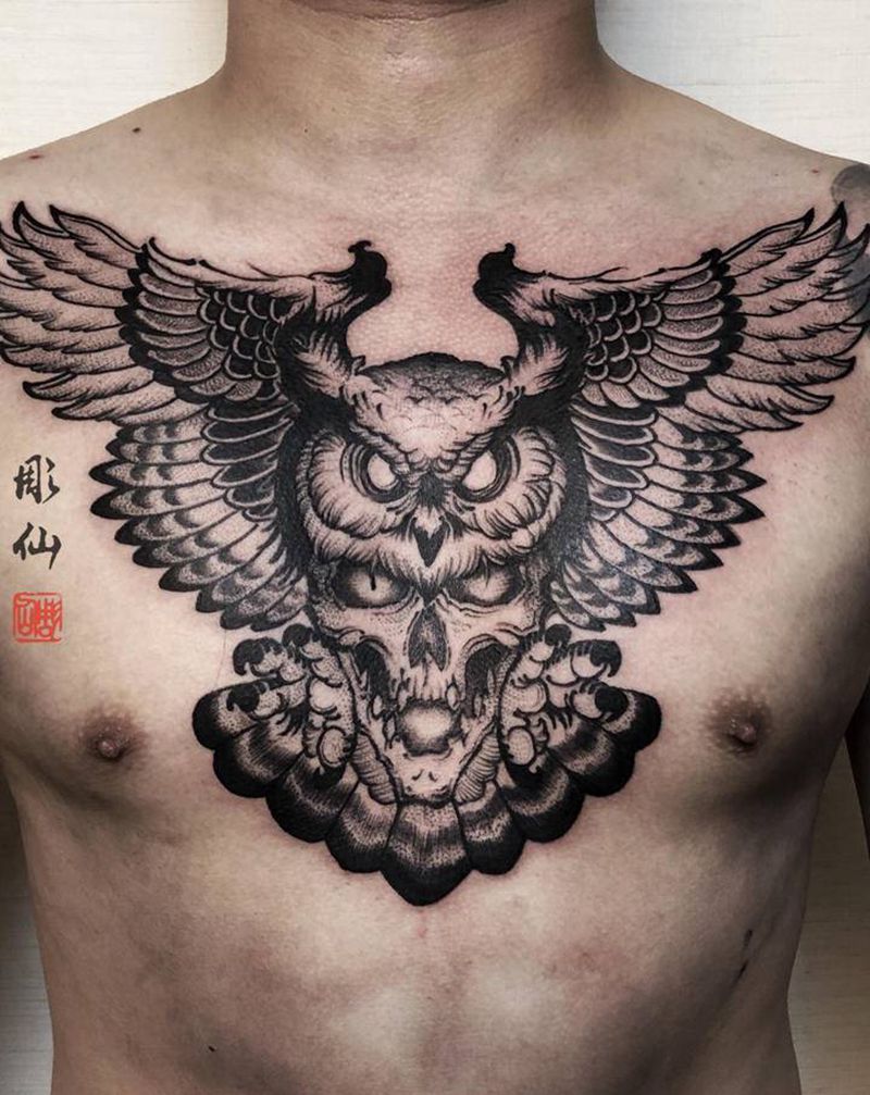 未完成纹身图片_胸部纹身图案