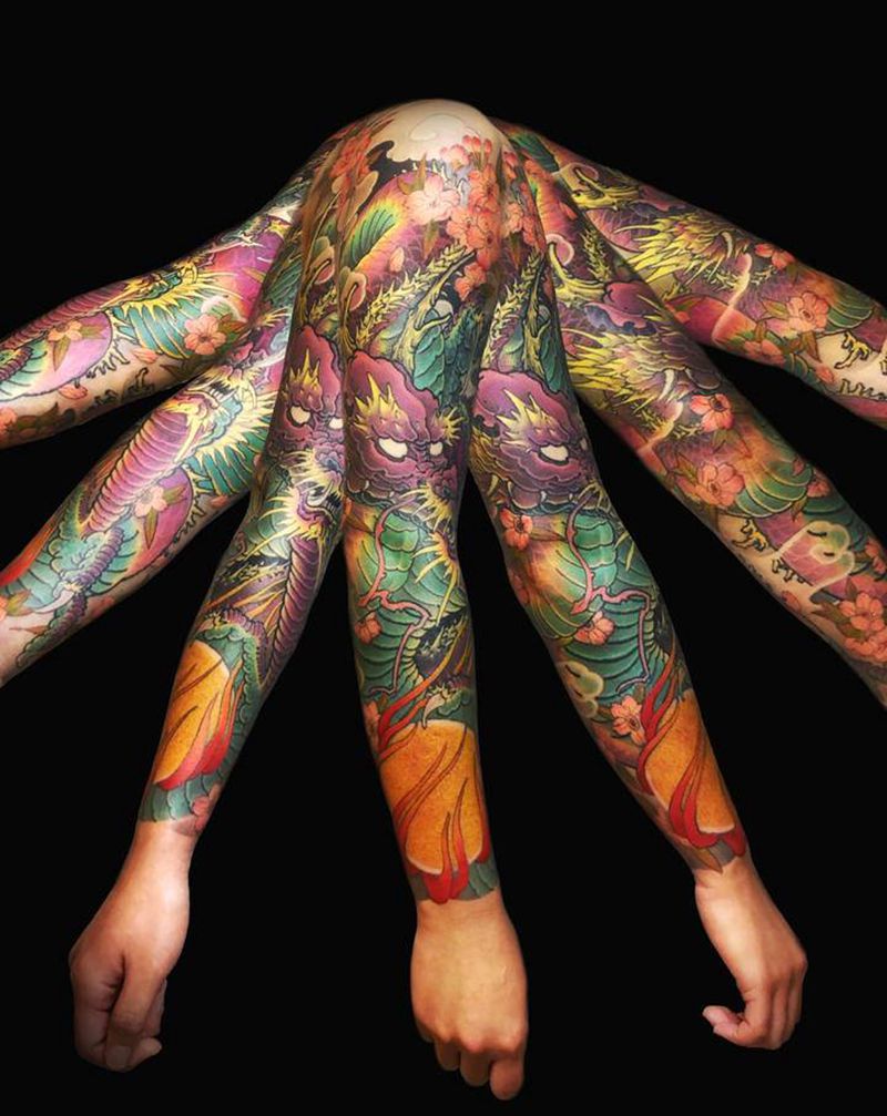 龙纹身图片_手臂新传统纹身图案