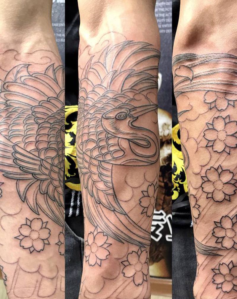 Do 包小臂飞鹤纹身图片_手臂老传统纹身图案