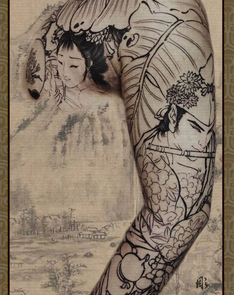 未完成纹身图片_手臂胸部新传统纹身图案