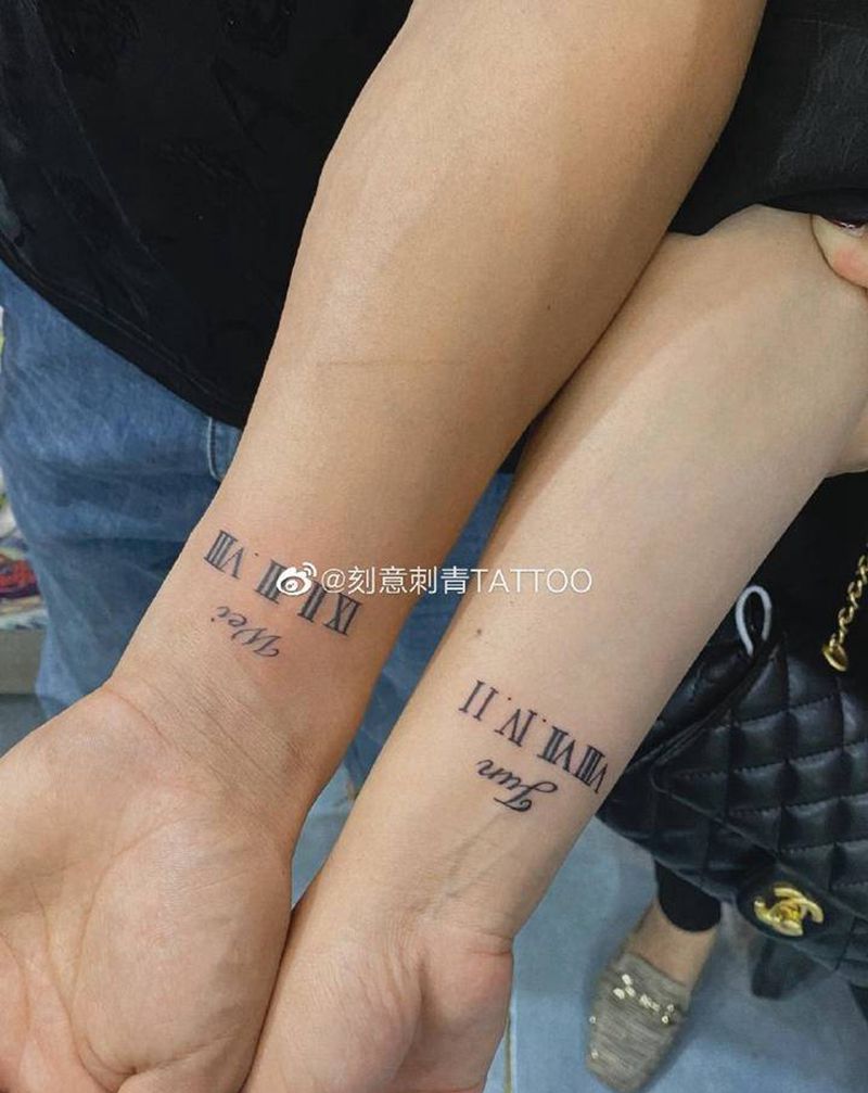 情侣纹身图片_手臂小清新情侣纹身图案