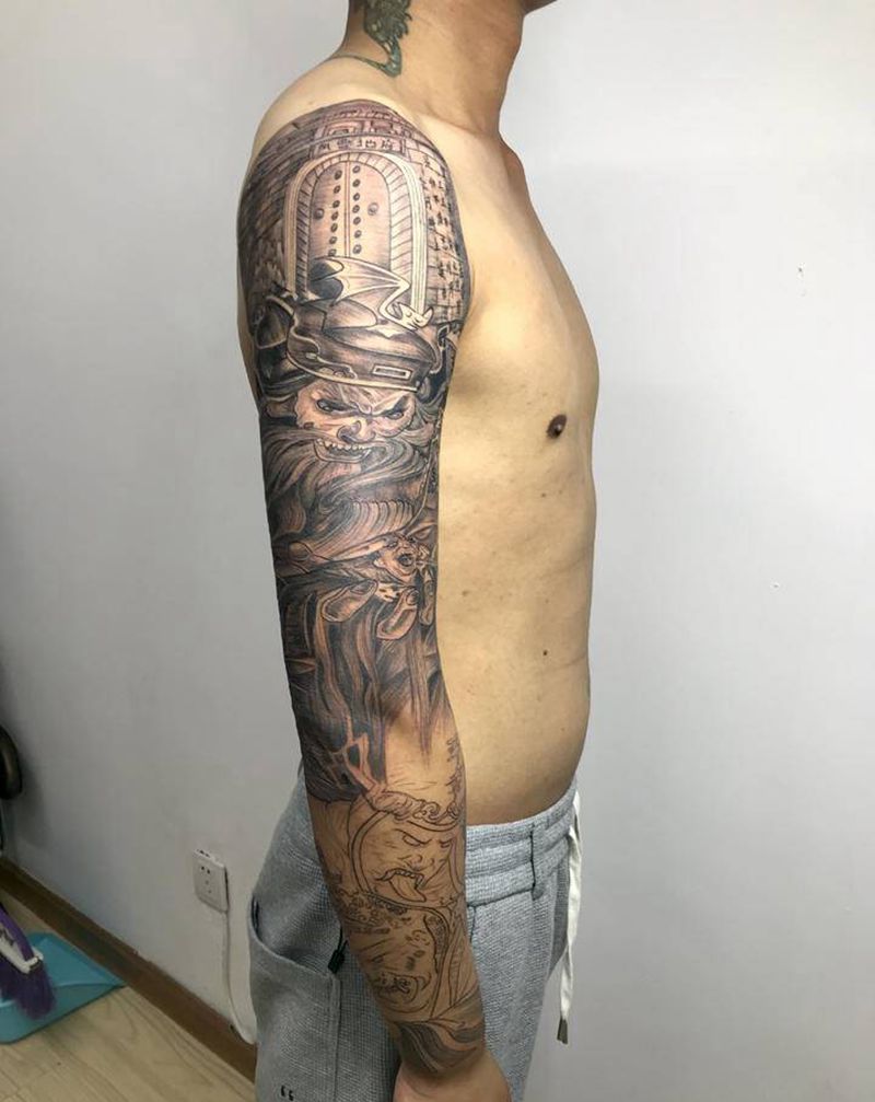 DL花臂未完成纹身图片_手臂老传统纹身图案