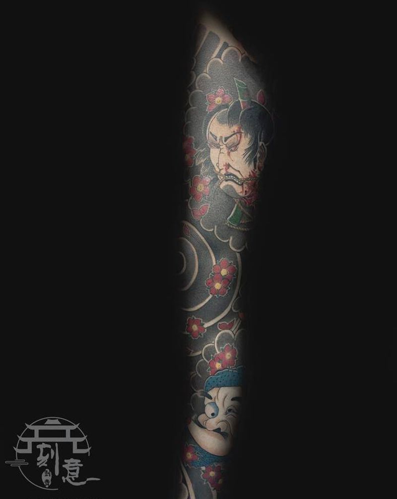 日式老传统花腿纹身图片_腿部老传统花腿阿多福日式纹身图案