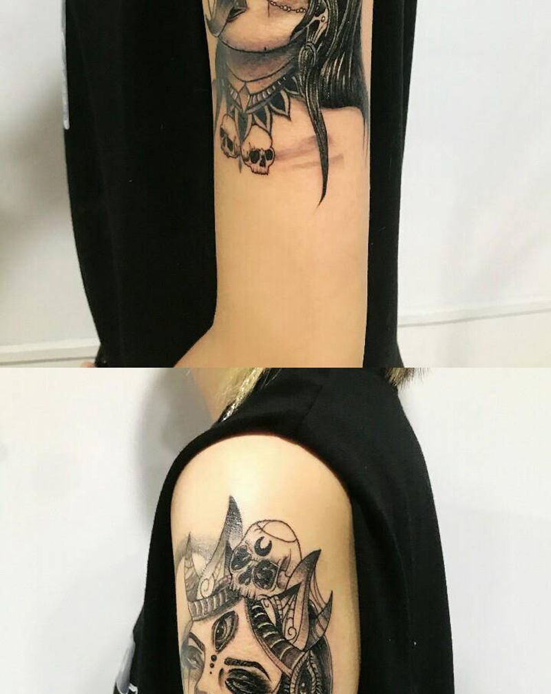 暗黑风美杜莎纹身图片_手臂Old School波黑暗黑纹身图案