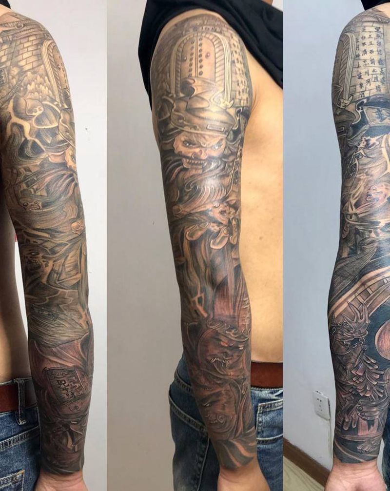 DL阎王黑白无常纹身图片_手臂老传统纹身图案