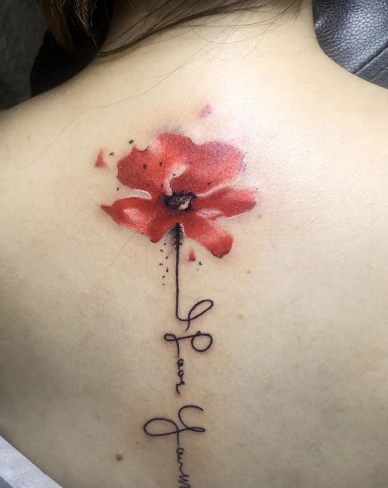 水墨罂粟花纹身图片_背部纹身图案