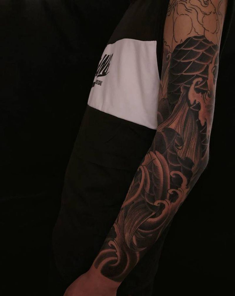 花臂纹身图片_手臂新传统纹身图案