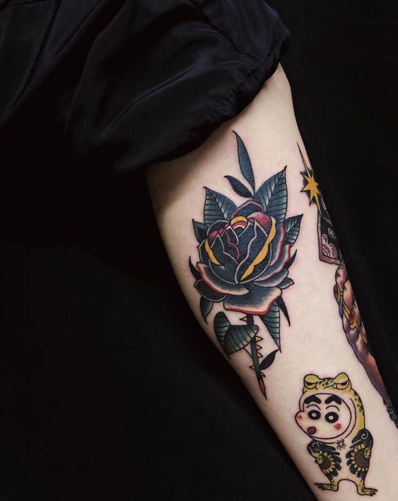 拼接纹身图片_腿部Old School纹身图案