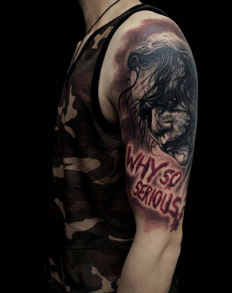 小丑希斯莱杰纹身图片_手臂欧美写实纹身图案