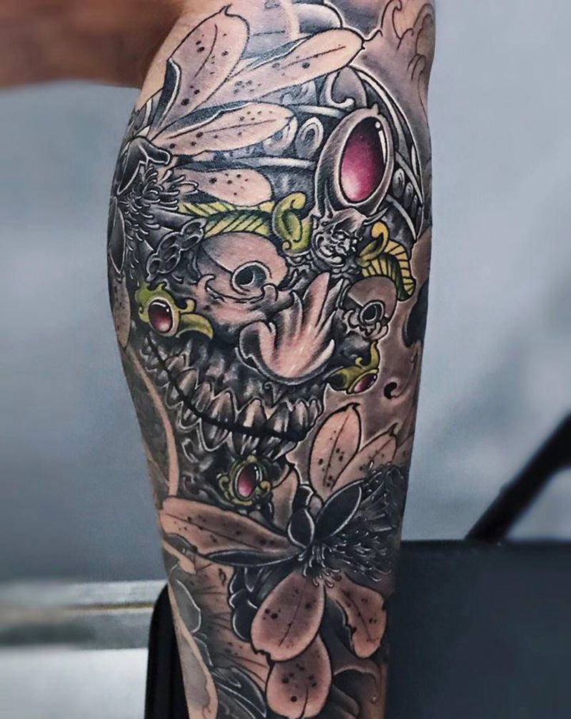 嘎巴拉纹身图片_腿部手臂新传统纹身图案