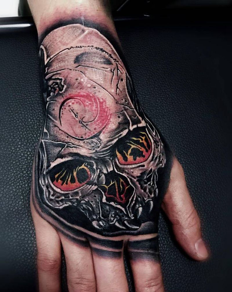 骷髅纹身图片_手部纹身图案