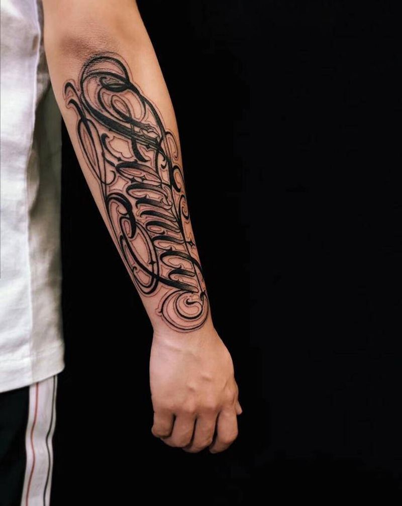 字纹身图片_手臂花体字纹身图案