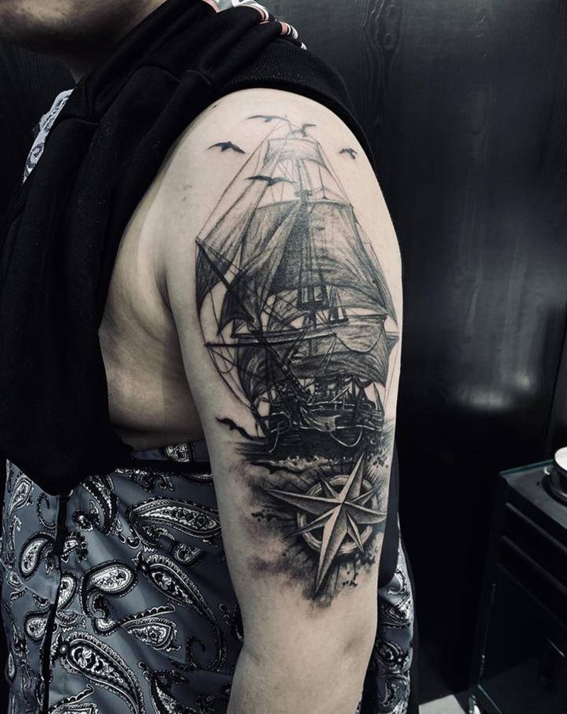 一帆风顺纹身图片_手臂欧美写实纹身图案