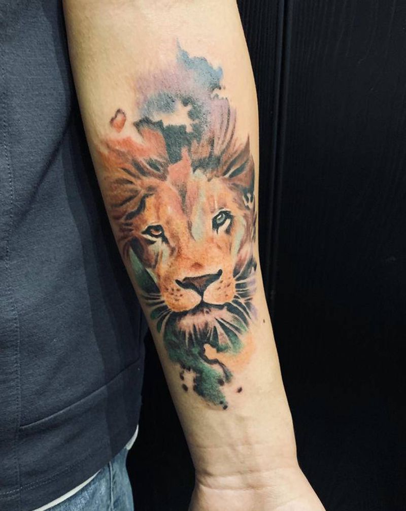 大西几纹身图片_手臂水彩纹身图案