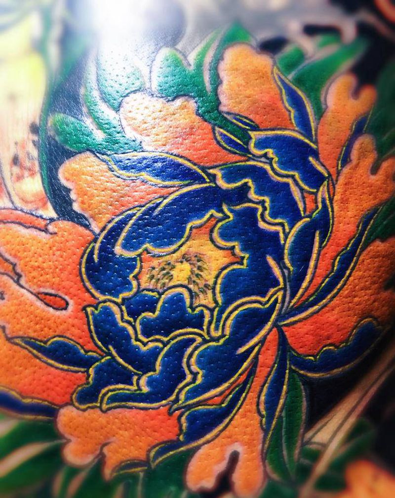 牡丹花纹身图片_背部纹身图案