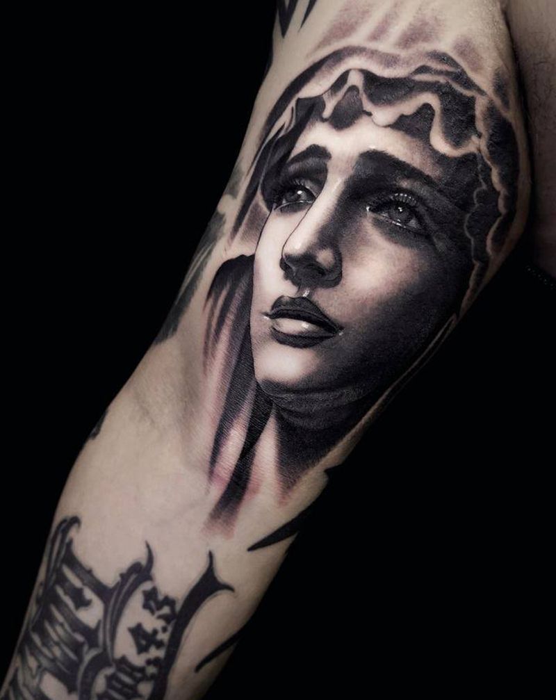 圣母纹身图片_手臂欧美写实纹身图案