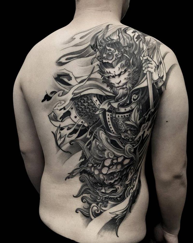 大圣纹身图片_背部新传统纹身图案