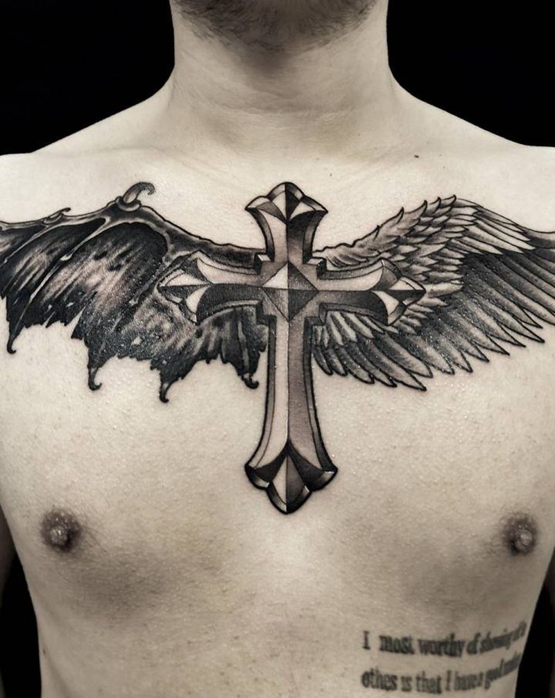 翅膀纹身图片_胸部纹身图案