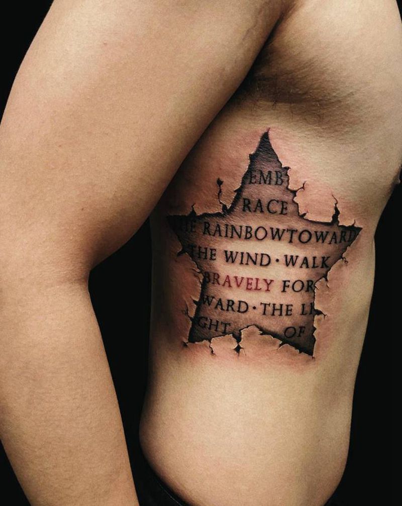 石裂五角星纹身图片_欧美写实纹身图案