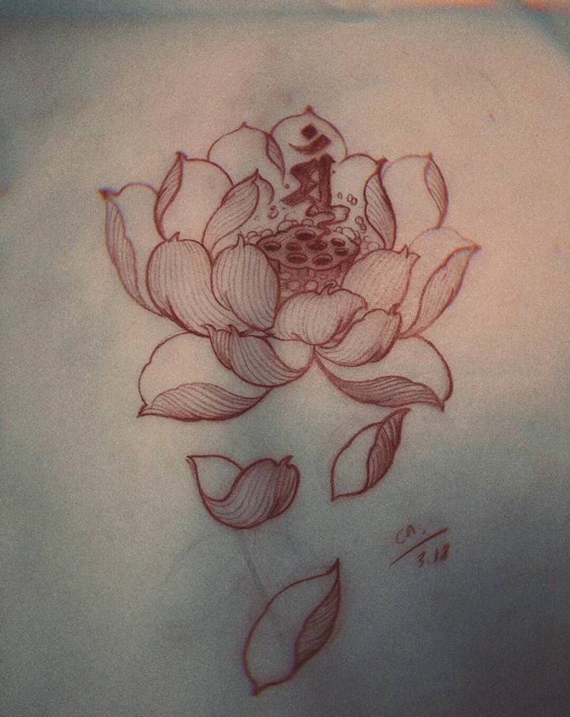 给顾客设计的荷花小稿纹身图片_新传统纹身图案