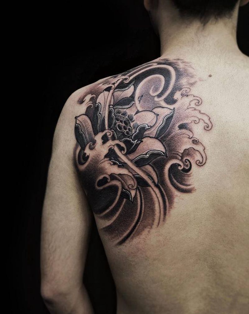 胎记遮盖纹身图片_背部新传统纹身图案