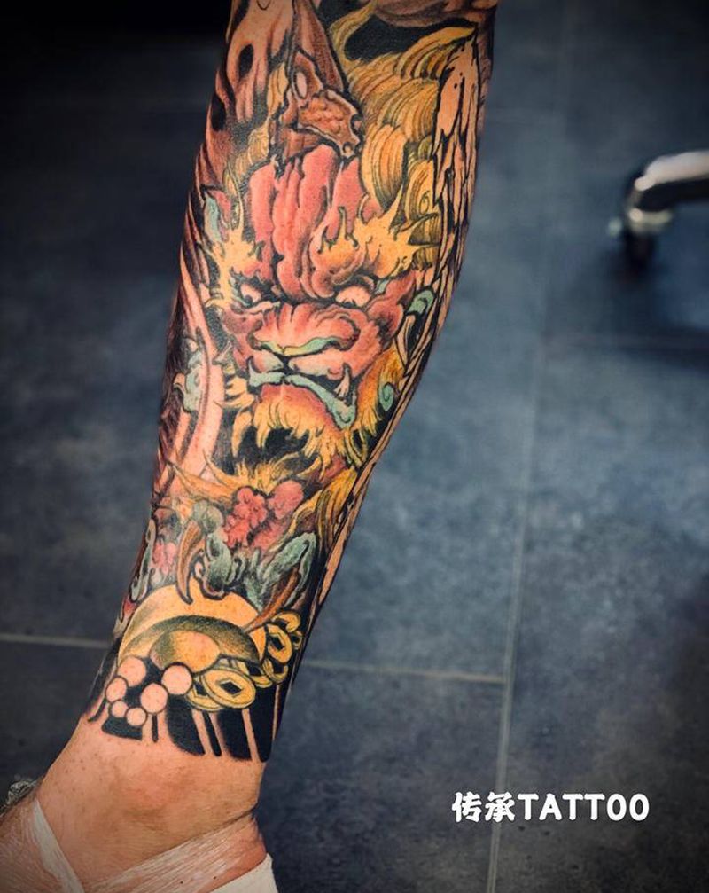 传统花腿纹身图片_腿部新传统纹身图案