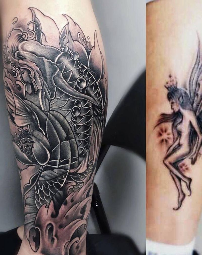 遮盖纹身图片_腿部新传统纹身图案