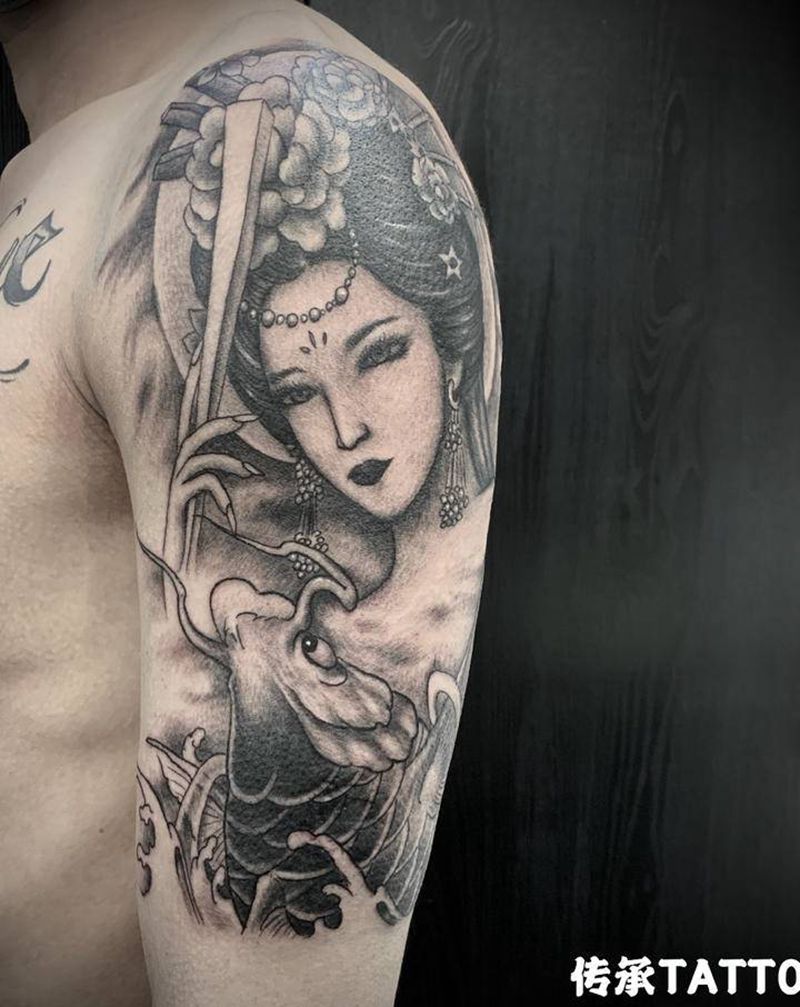 艺伎纹身图片_手臂新传统纹身图案
