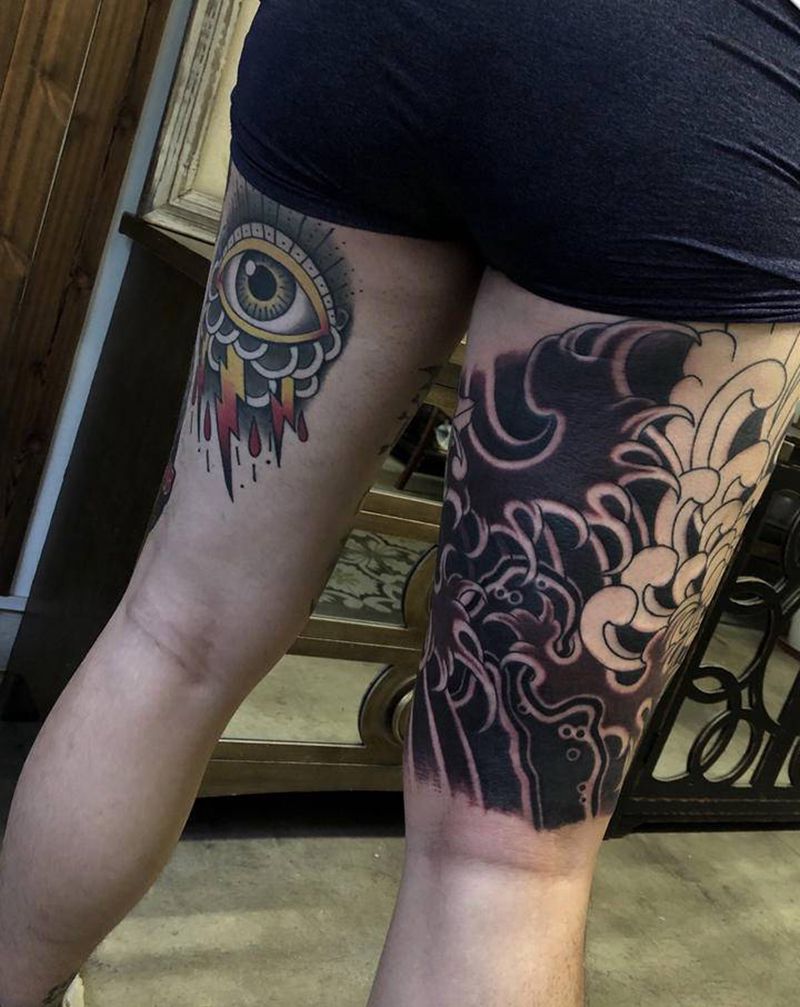 老传统上色纹身图片_腿部纹身图案