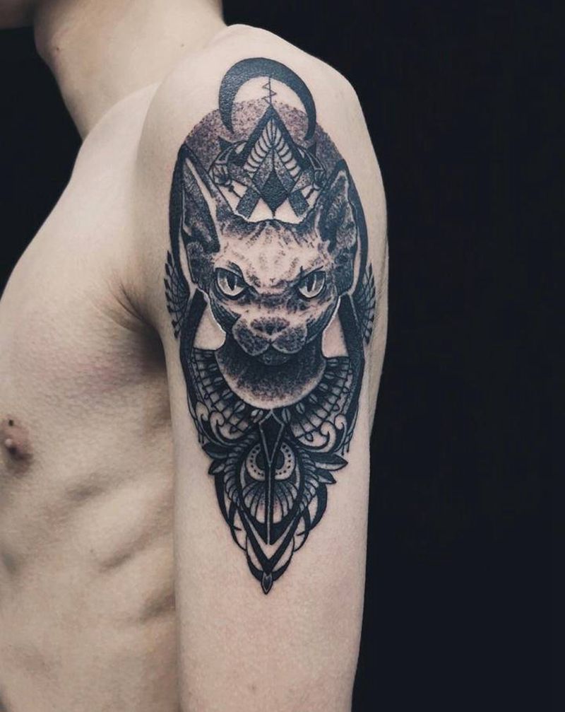 阿努比斯/猫纹身图片_手臂点刺纹身图案