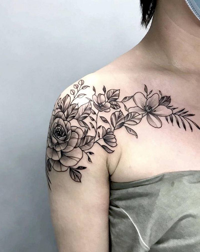 素花纹身图片_腿部肩部点刺纹身图案