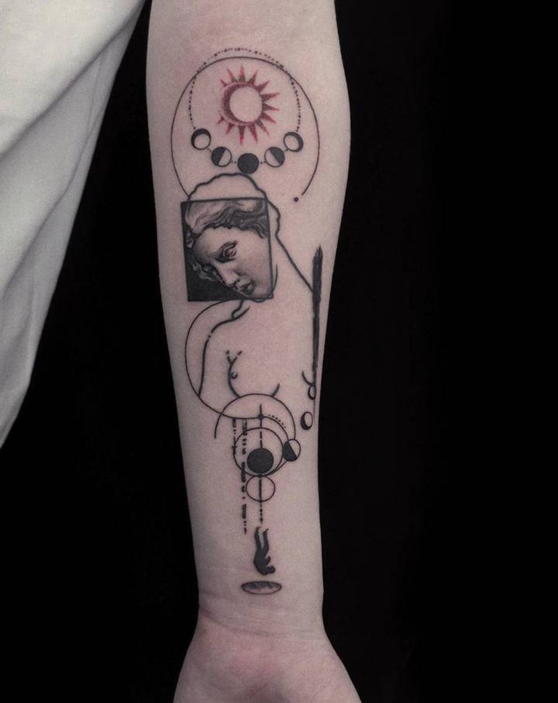 抽象概念纹身图片_手臂几何欧美写实纹身图案