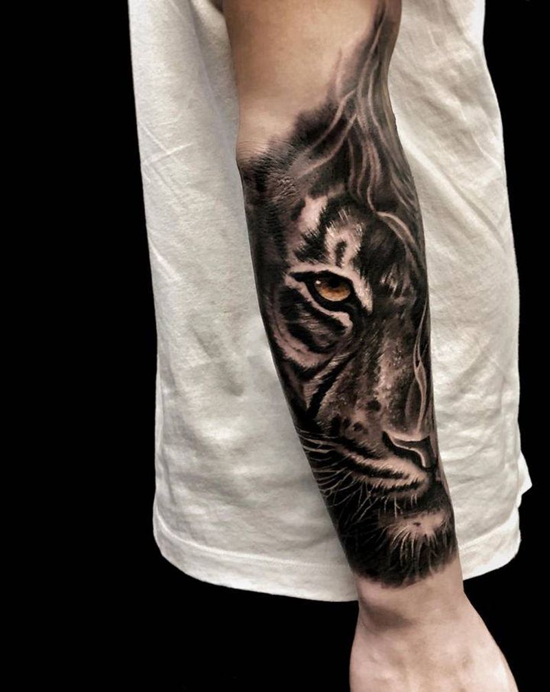 虎纹身图片_手臂欧美写实纹身图案