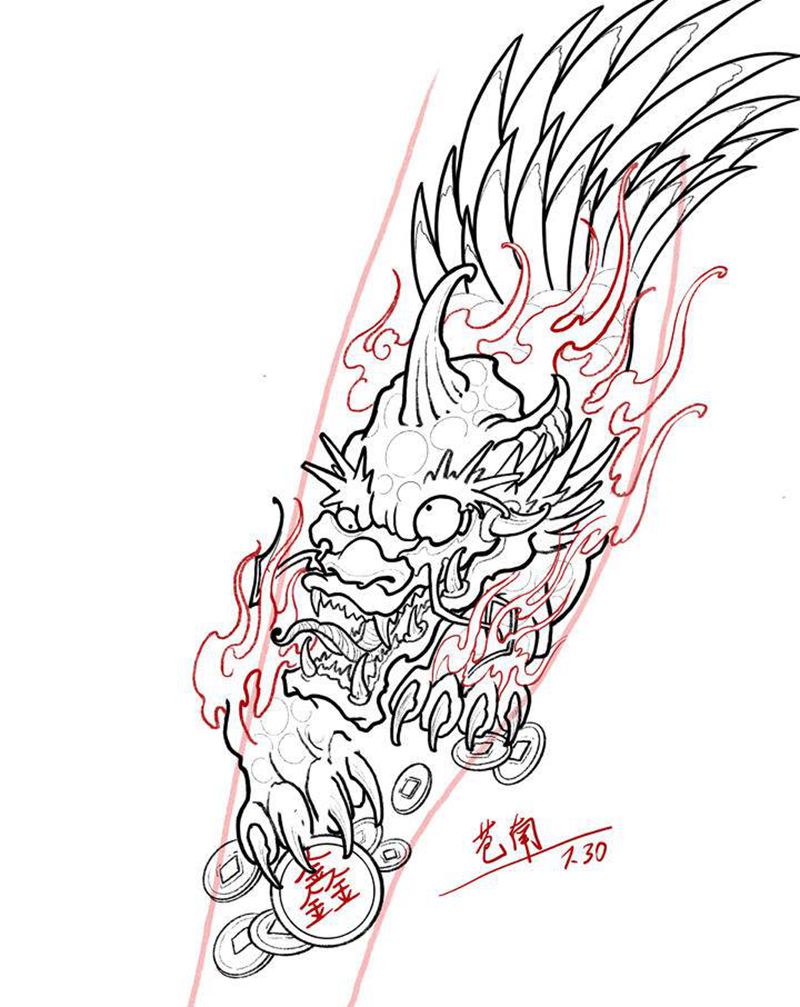 客稿定制纹身图片_腿部New School纹身图案