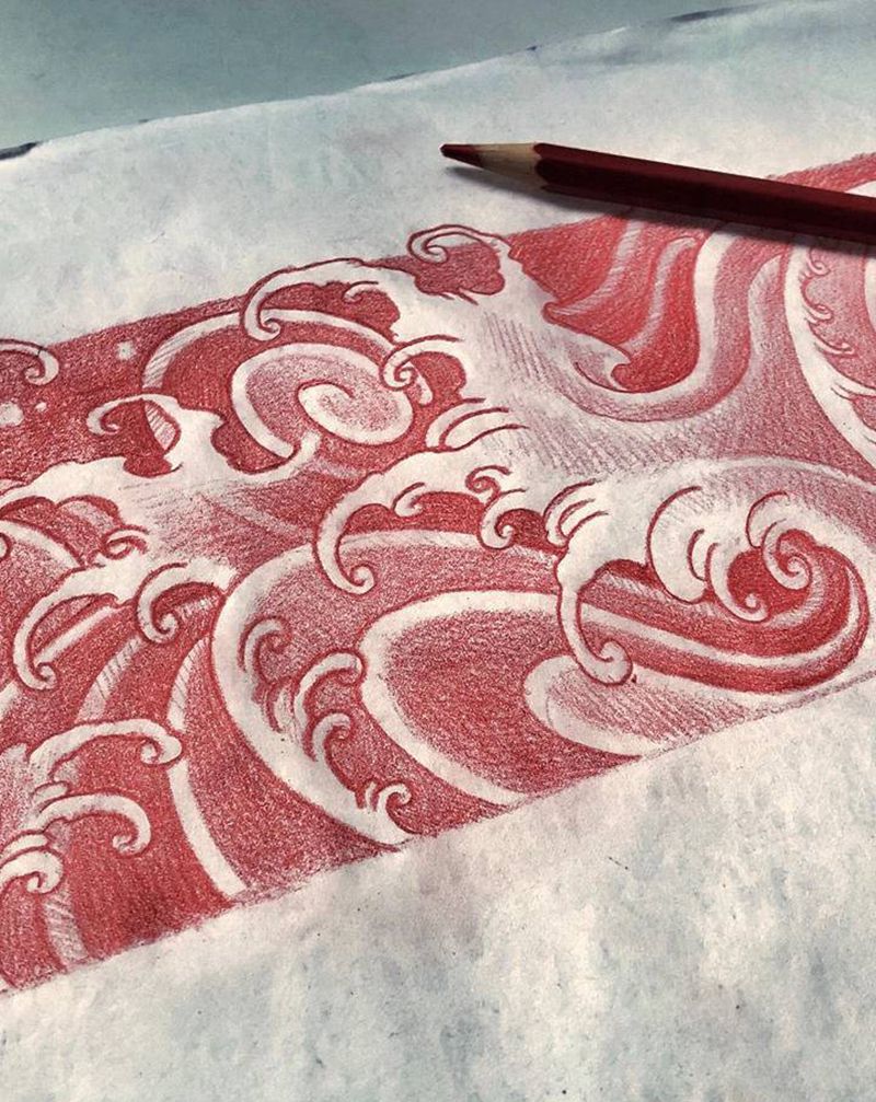 浪纹身图片_手臂新传统纹身图案