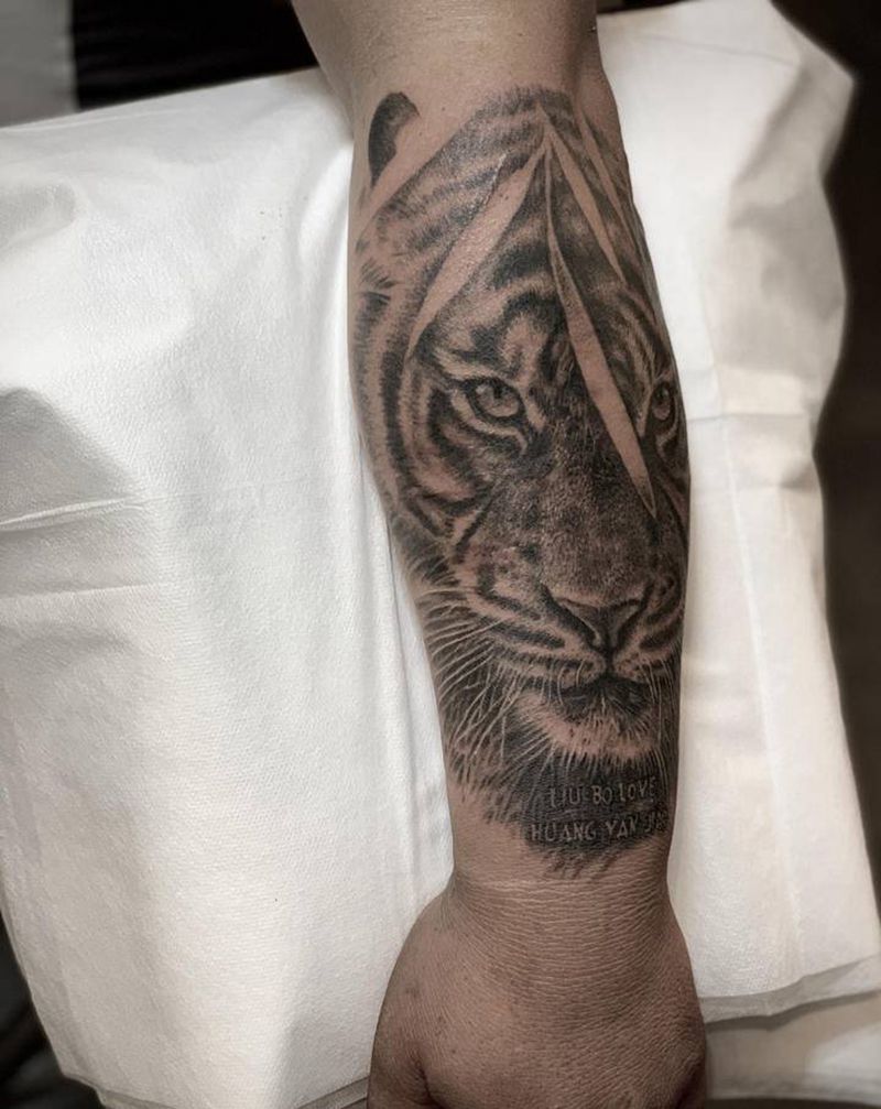 虎纹身图片_手臂欧美写实纹身图案