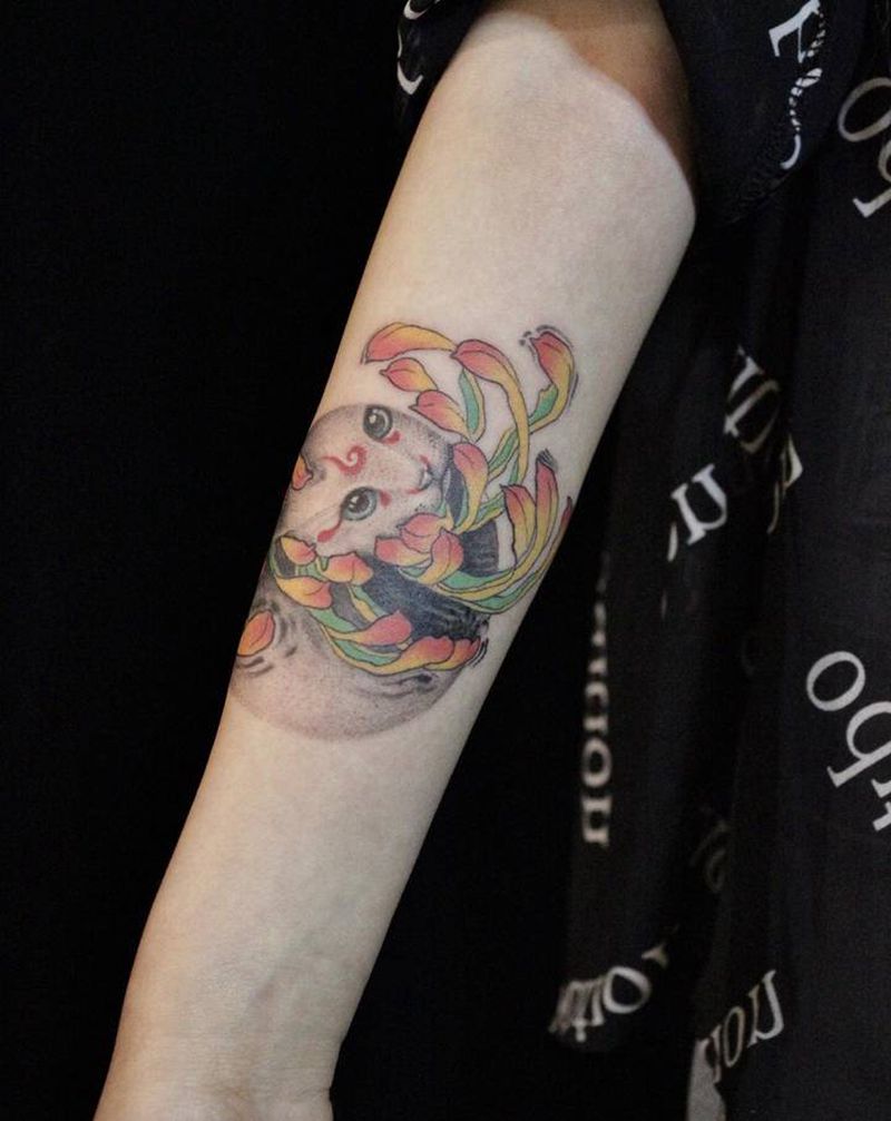 猫纹身图片_手臂几何纹身图案