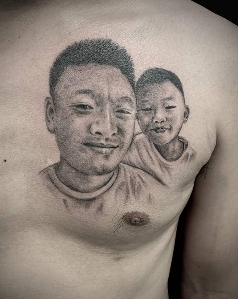 肖像纹身图片_肩部欧美写实纹身图案