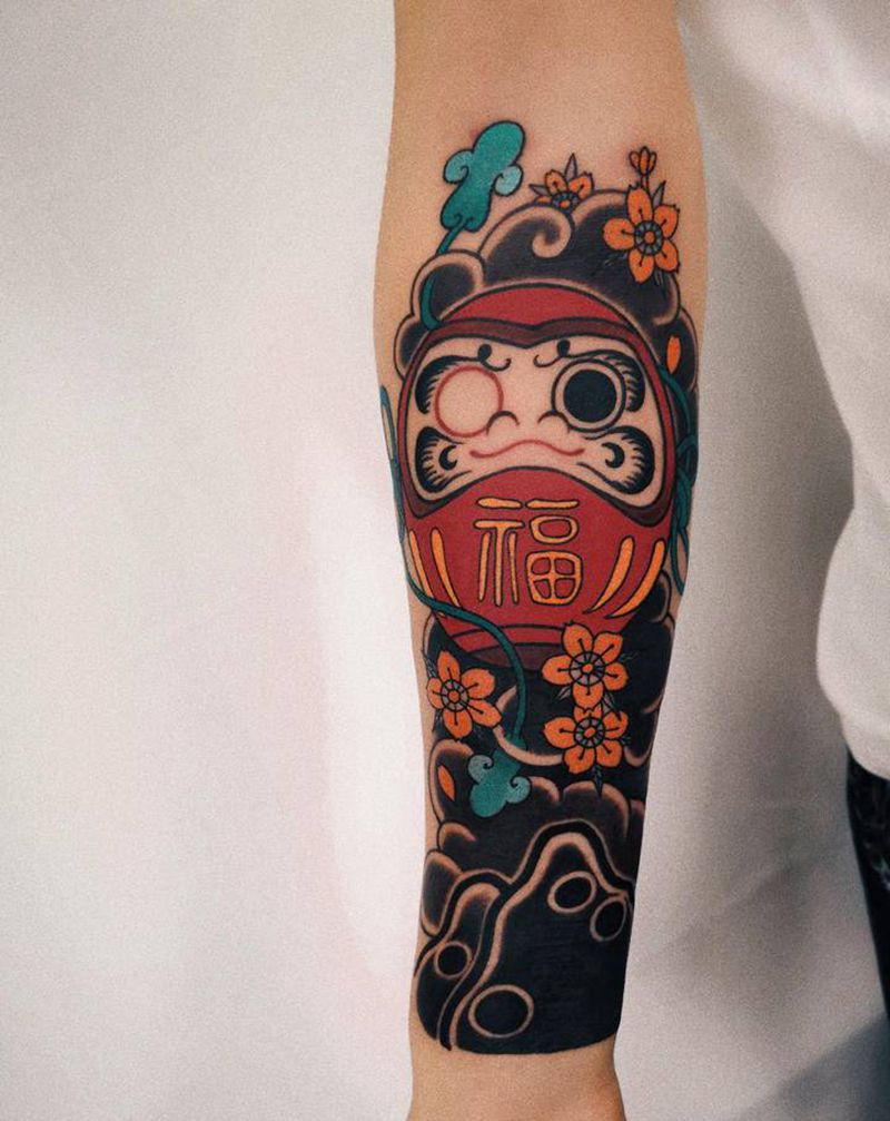 日式达摩蛋纹身图片_手臂老传统纹身图案