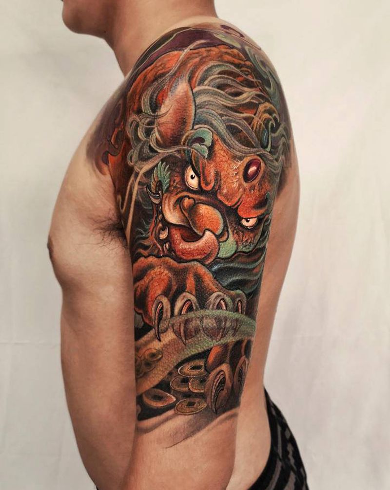 貔貅纹身图片_手臂新传统纹身图案