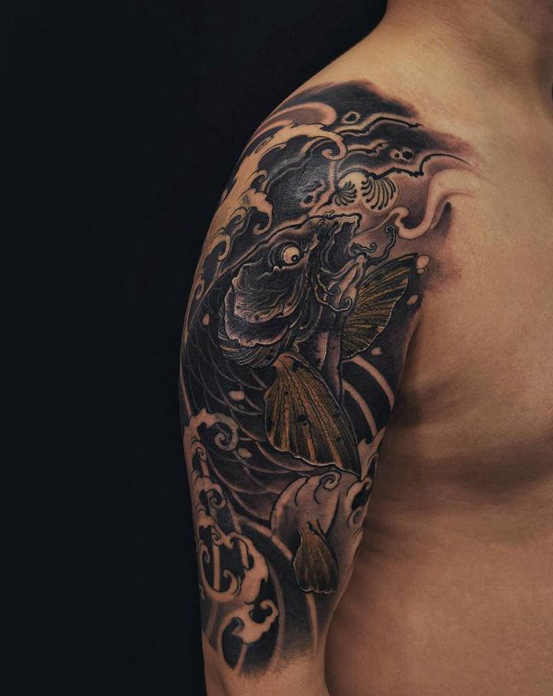 〈鲤〉遮盖作品纹身图片_手臂新传统纹身图案